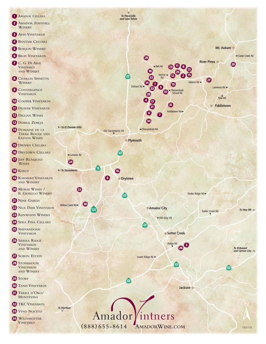 Amador Vintners Winery Map